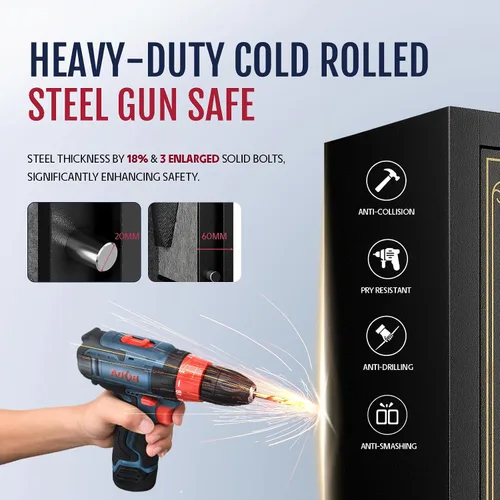 Miniatura 5 de KAER 15 Caja Fuerte Ensamblada - Caja Fuerte Biométrica de Huella Dactilar para Rifles y Pistolas, Caja Fuerte Grande para Rifles Largos y Escopetas