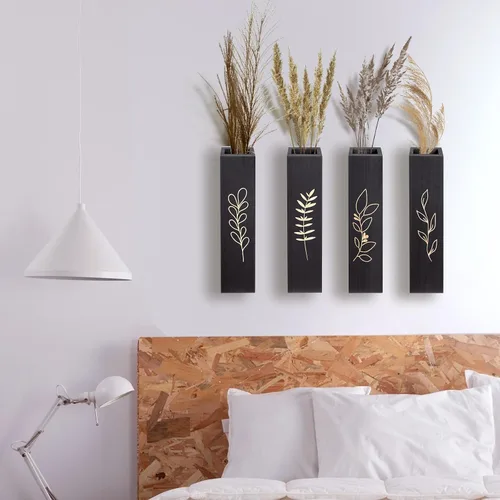 Miniatura 7 de Macetero de pared de madera, paquete de 4 jarrones de pared con bolsillo para interiores, decoración para sala de estar, dormitorio, flores secas