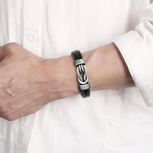 Miniatura 4 de Pulsera de cuero trenzado negro para hombre, papá, marido, novio, hijo, nieto, hermano, para siempre, vinculado para Navidad, cumpleaños, día