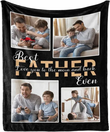 Miniatura 17 de MyPupSocks Manta personalizada de collage de fotos para papá con mensaje de amor de parte de esposa, hija e hijo, manta de fotos personalizada