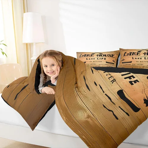 Miniatura 5 de Erosebridal - Juego de ropa de cama con decoración de casa lacustre, juego de edredón con paletas de madera coloridas tamaño completo, juego de ropa