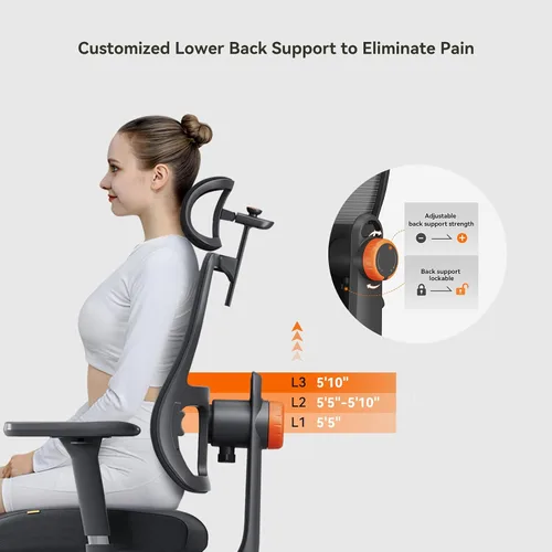 Miniatura 5 de Newtral - Silla ergonómica de oficina - Silla de escritorio para oficina en casa con soporte lumbar adaptable, con reposapiés, reposabrazos 4D, Negro