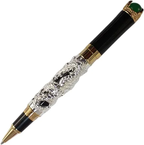 Gullor Retro Culture Jinhao Rollerball Pen 3D Dragon King Play Pearl Pattern Pen - Plata