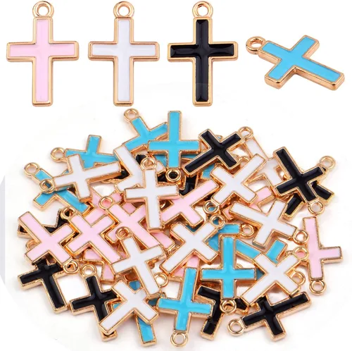 40 dijes de cruz esmaltada de crucifijo de aleación de Jesús bendición cruz, suministros de manualidades para manualidades, collares, pulseras,