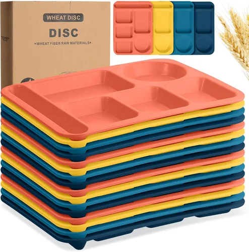 Miniatura 10 de Uiifan 16 platos divididos de trigo grandes de 14.2 pulgadas para adultos, bandejas irrompibles con compartimentos, platos, bandejas de cafetería