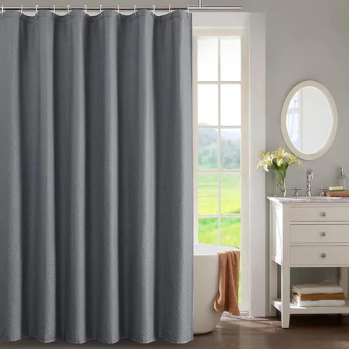 Miniatura 30 de OWENIE Cortina de ducha blanca para baño, 96 pulgadas, extra larga, elegante cortina de ducha de tela texturizada en relieve 3D, repelente al agua