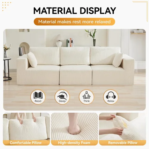 Miniatura 4 de Sofá modular Cloud de 3 plazas sin hueso de 115 pulgadas para habitación familiar, sofá sin espinas comprimida de espuma viscoelástica con asiento