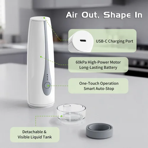 Miniatura 4 de Sellador al vacío compacto, sellador de alimentos portátil de mano con 30 bolsas reutilizables, mini máquina de sellado al vacío recargable