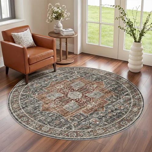 Miniatura 52 de Roxstand Alfombras de 2,44 x 3,05 m para sala de estar, alfombra vintage lavable con respaldo antideslizante, alfombra grande resistente a manchas