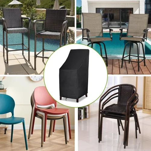 Miniatura 5 de Fundas apilables para sillas de patio, fundas para sillas de exterior con respaldo alto, 600D, resistentes al agua, fundas para muebles de jardín