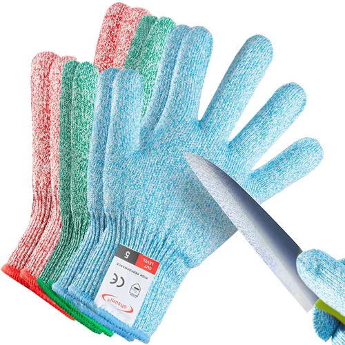 Miniatura 20 de Guantes resistentes a cortes, 4 pares de guantes resistentes a cortes de grado alimenticio, guantes de corte para cocina, pelado de ostras, Gris