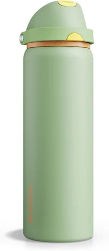 Miniatura 15 de ENCOOL Botella de agua aislada con popote, botella de agua de acero inoxidable con tapa de botón, a prueba de fugas y sin BPA, mantiene el frío Atún