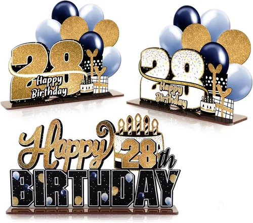 Miniatura 36 de LINGTEER Feliz 10º Cumpleaños Juego de Centros de Mesa de Acrílico Azul para Mesa - Brindemos por Diez Años Decoraciones de Regalo de Fiesta de 10º