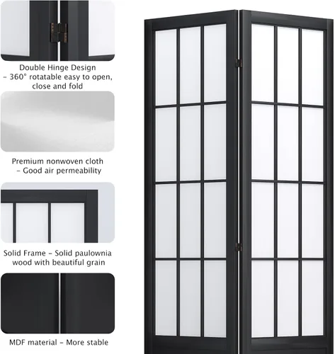 Miniatura 3 de Divisor de habitación plegable y pantalla de partición portátil de 5.6 pies, estilo Shoji chino japonés para separación de habitaciones - 4 paneles