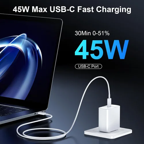 Miniatura 6 de Bloque de cargador USB C para iPhone 17 16 Pro Max de 45 W tipo C iPhone 16 17, cargador súper rápido con cable de carga rápida tipo C de 10 pies