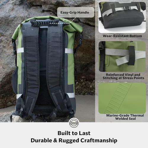 Miniatura 6 de STOVER 5/10/25/30/40/55L Waterproof Dry Bag- Roll-Top Backpack w/Phone Case- Kayaking, Hiking, Camping, Boating- Men/Women 40L Verde