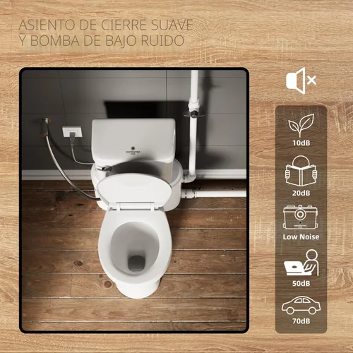 Miniatura 7 de Sistema de inodoro macerador de 750 W con 4 entradas, bomba duradera, tubo de extensión, fácil instalación, ahorro de espacio