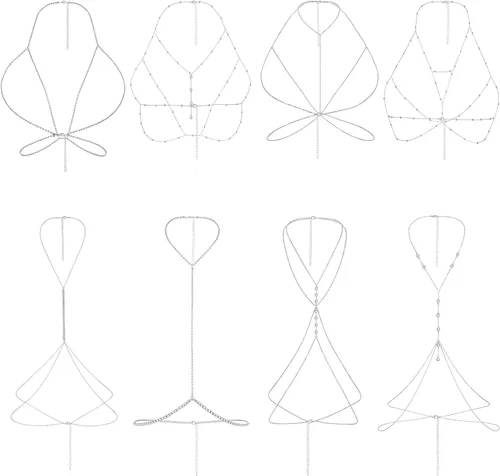 8 cadenas para el cuerpo para mujeres y niñas, sujetador de cadena de pecho, diamantes de imitación, joyería para el cuerpo, bikini, accesorios de