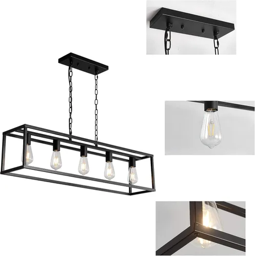 Miniatura 7 de Lámpara de granja para comedor, 5 luces colgantes negras, para colgar en la isla de cocina, lámpara de techo lineal con cadenas ajustables