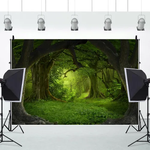 Miniatura 3 de Leowefowa Telón de fondo verde de bosque de selva de 6 x 4 pies para cumpleaños, bosque encantado, pastizales verdes, fondo de fotografía de vinilo