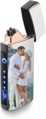 Encendedor de fotos personalizado para hombres, encendedor recargable USB grabado para campamento, Navidad, día del padre, día de San Valentín Negro