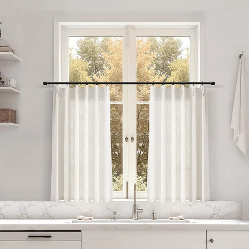 Miniatura 172 de Juego de 2 paneles de cortinas de ventana de cocina beige de 24 pulgadas de largo, con textura de lino, plisadas, filtrantes de luz, semi pequeñas