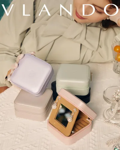 Miniatura 2 de Vlando Joyero de viaje pequeño de terciopelo de felpa, mini joyero portátil para mujeres, niñas, anillos, aretes, collares, pulseras, caja