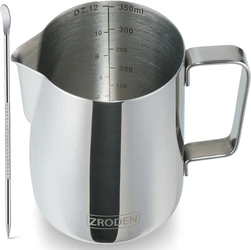 Miniatura 14 de Jarra Espumadora de Leche, 12 onzas Jarra de Vapor de Espresso Jarras de Acero Inoxidable Jarra de Café con Leche Capuchino Barista Jarra de Vapor