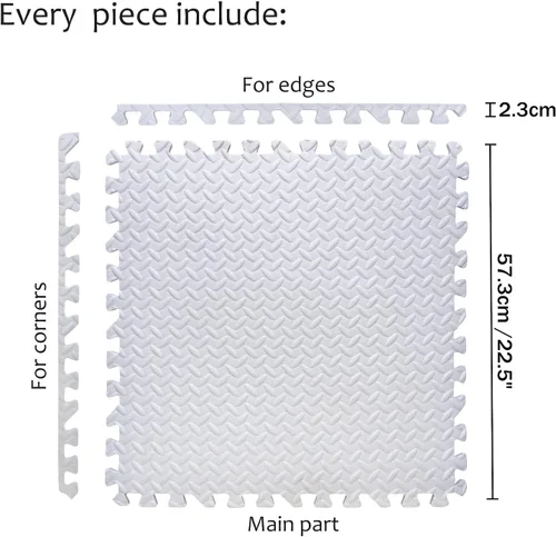 Miniatura 4 de Alfombrilla blanca de 6 x (24 pies cuadrados) para gimnasio, 24 x 24 pulgadas, espuma EVA, ejercicio entrelazado, rompecabezas de fitness, tapete