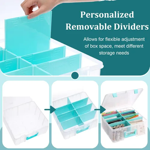 Miniatura 4 de BTSKY Caja de almacenamiento divisoria de plástico transparente con 4 compartimentos, contenedor de almacenamiento ajustable con tapa, contenedor