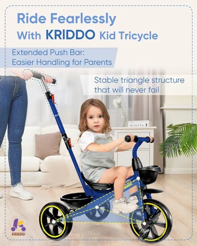 Miniatura 5 de KRIDDO Triciclo 2 en 1 para niños de 18 meses a 5 años de edad, mango de empuje extendido para empujar sin esfuerzo, triciclo de regalo para niños
