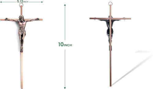 Miniatura 3 de DCCXN Cruz de metal para decoración de pared católica, cruz de pared de crucifijo de Jesucristo, cobre antiguo de 10 pulgadas