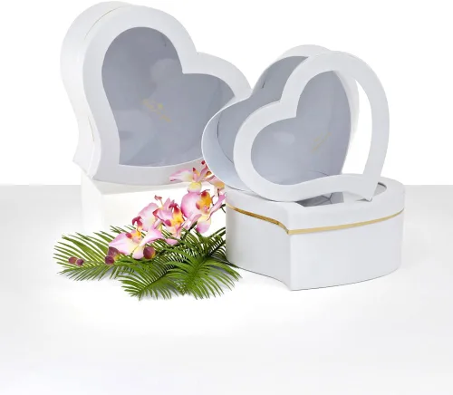UNIKPACKAGING Caja de flores con forma de corazón de alta calidad, cajas de regalo para flores de lujo y arreglos de regalo, juego de 3 (blanco)