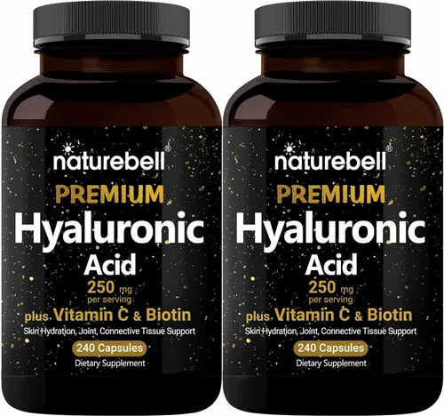 Miniatura 9 de NatureBell Suplementos de ácido hialurónico, 250mg de ácido hialurónico con 25mg de vitamina C por porción, 200 cápsulas, apoya la hidratación