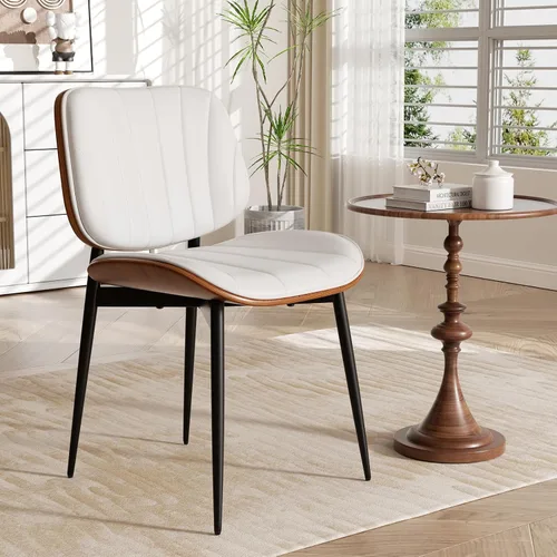 Miniatura 26 de Silla de comedor, sillas de comedor modernas de mediados de siglo, sillas de cocina tapizadas de piel sintética con respaldo de madera curvada
