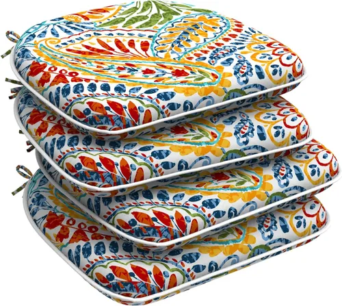 Miniatura 14 de DYTXIII Juego de 2 cojines para sillas de exterior con lazos, almohadillas repelentes al agua para sillas de patio de 17 x 16 pulgadas para muebles