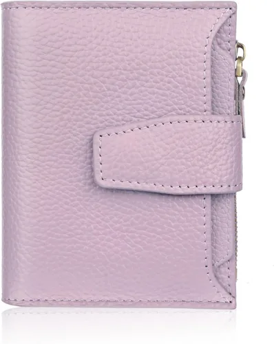 Miniatura 13 de FT FUNTOR Cartera pequeña para mujer, de piel auténtica, plegable, compacta, con bloqueo RFID, bolsillo con cremallera, ranuras para tarjetas