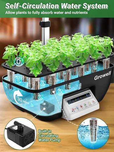 Miniatura 3 de Growell Sistema de cultivo hidropónico, jardín de hierbas de 17 cápsulas con 102 luces de cultivo de espectro completo de 28 W y 2 ventiladores
