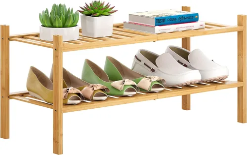 Miniatura 23 de Zapatero de bambú apilable para zapatos, organizador de almacenamiento para unidad, entrada, pasillo y armario, estante resistente independiente