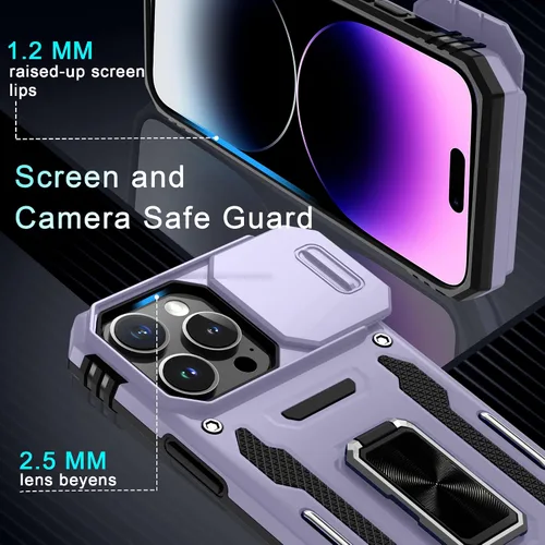 Miniatura 412 de DEERLAMN Funda para iPhone Xs Max con funda deslizante para cámara + protector de pantalla, soporte giratorio de anillo de grado militar a prueba
