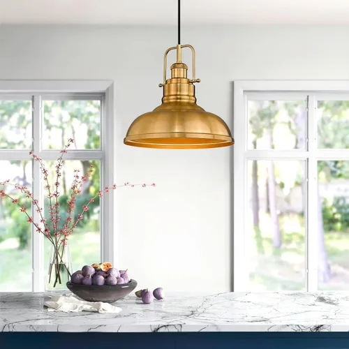 Miniatura 2 de Zeyu - Iluminación colgante de granja para isla de cocina, lámpara colgante industrial de 1 luz con cúpula metálica, acabado dorado, 016-1 BG