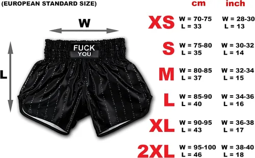Miniatura 4 de Original Fuck You Pinstripe Muay Thai Boxing Shorts de Kickboxing MMA UFC Unisex Hombres Mujeres Artes Marciales Pantalones Cortos de Lucha