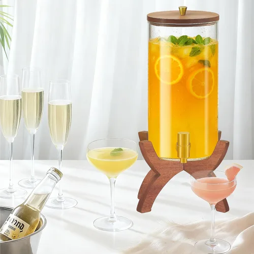 Miniatura 7 de Dispensador de bebidas de vidrio, dispensador de bebidas de 1.5 galones con soporte, dispensador de limonada con grifo de acero inoxidable, Soporte