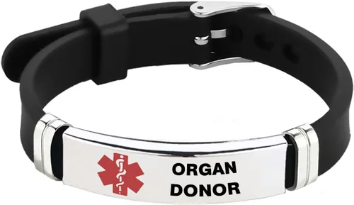TGLS Pulsera de identificación de alerta médica roja para mujeres y hombres de emergencia de primeros auxilios de alerta sanitaria grabada con láser