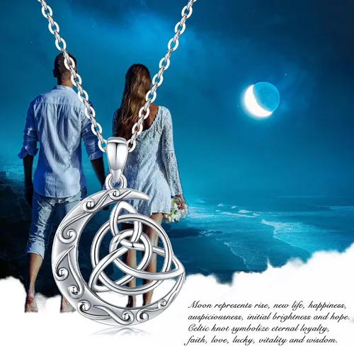 Miniatura 7 de Collar de pentagrama de plata de ley con triple luna, diosa celta, nudo celta, nudo de brujas, pentáculo, sol y luna, hécate, tetragrammaton, collar