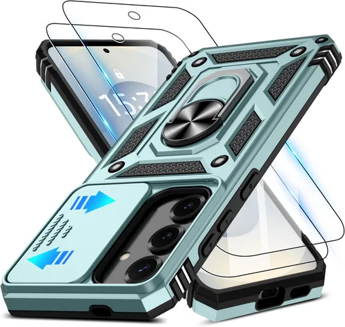 Miniatura 155 de ATUMP Funda para OnePlus Nord N200 5G con protector de pantalla HD con cubierta para cámara deslizante, soporte de anillo de rotación de 360°