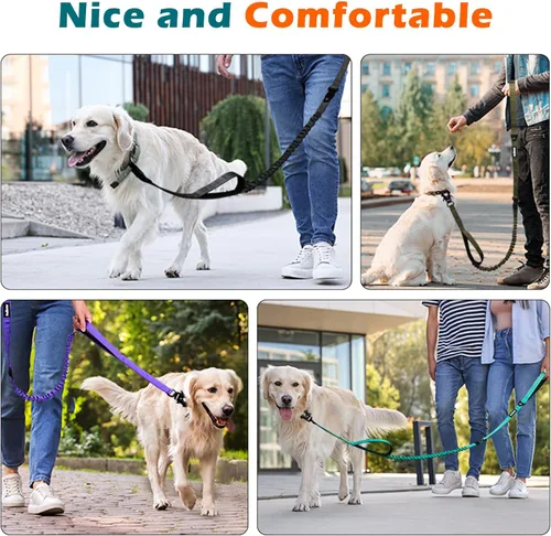 Miniatura 7 de PetBonus Correa táctica resistente para perro, correa elástica de absorción de impactos de 5 pies con 2 asas acolchadas, clip de metal de liberación