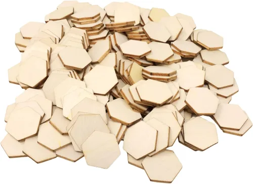 Honbay 200 piezas hexagonales de madera en blanco sin terminar de 0.787 in/0.79 pulgadas, rebanadas de madera, adornos para manualidades, decoración