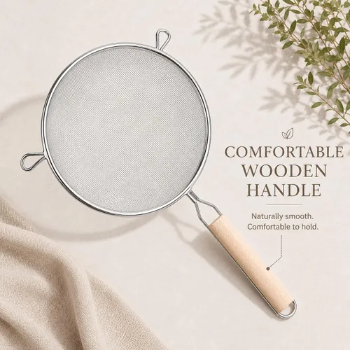 Miniatura 4 de Huji® Colador de malla fina de acero inoxidable con asa, para cocina, comida, arroz, vegetales, 8", Plateado