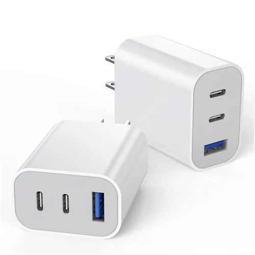Miniatura 11 de Paquete de 2 bloques de cargador para iPhone 17, bloque de cargador USB C de 35 W y 3 puertos de carga rápida, enchufe de pared multipuerto USB C